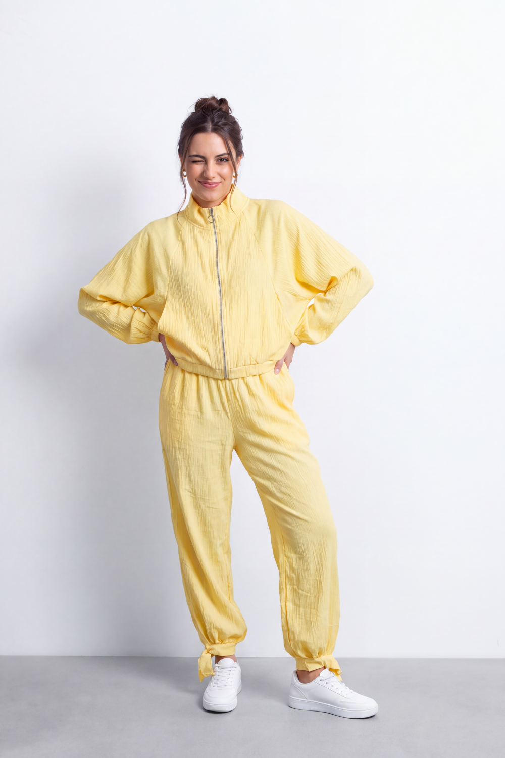 Women's Tomato Store Winter Textured Co-Ord Set Zip Front Long Sleeve Design Outfit