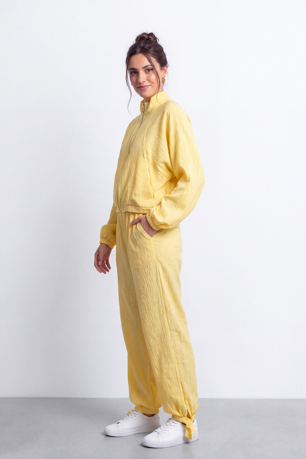 Women's Tomato Store Winter Textured Co-Ord Set Zip Front Long Sleeve Design Outfit
