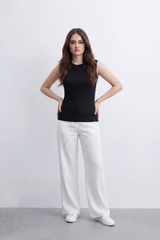 Women's Tomato Store Ribbed Tank Top Clean Sleeveless Design High Crew Neck T-Shirt