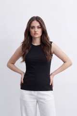 Women's Tomato Store Ribbed Tank Top Clean Sleeveless Design High Crew Neck T-Shirt
