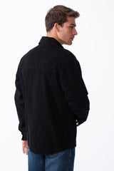 Men's Classic Pointed Collar Full Button-Down Front Chest Pockets Distressed Edges Slim Fit Gabardine Shirt