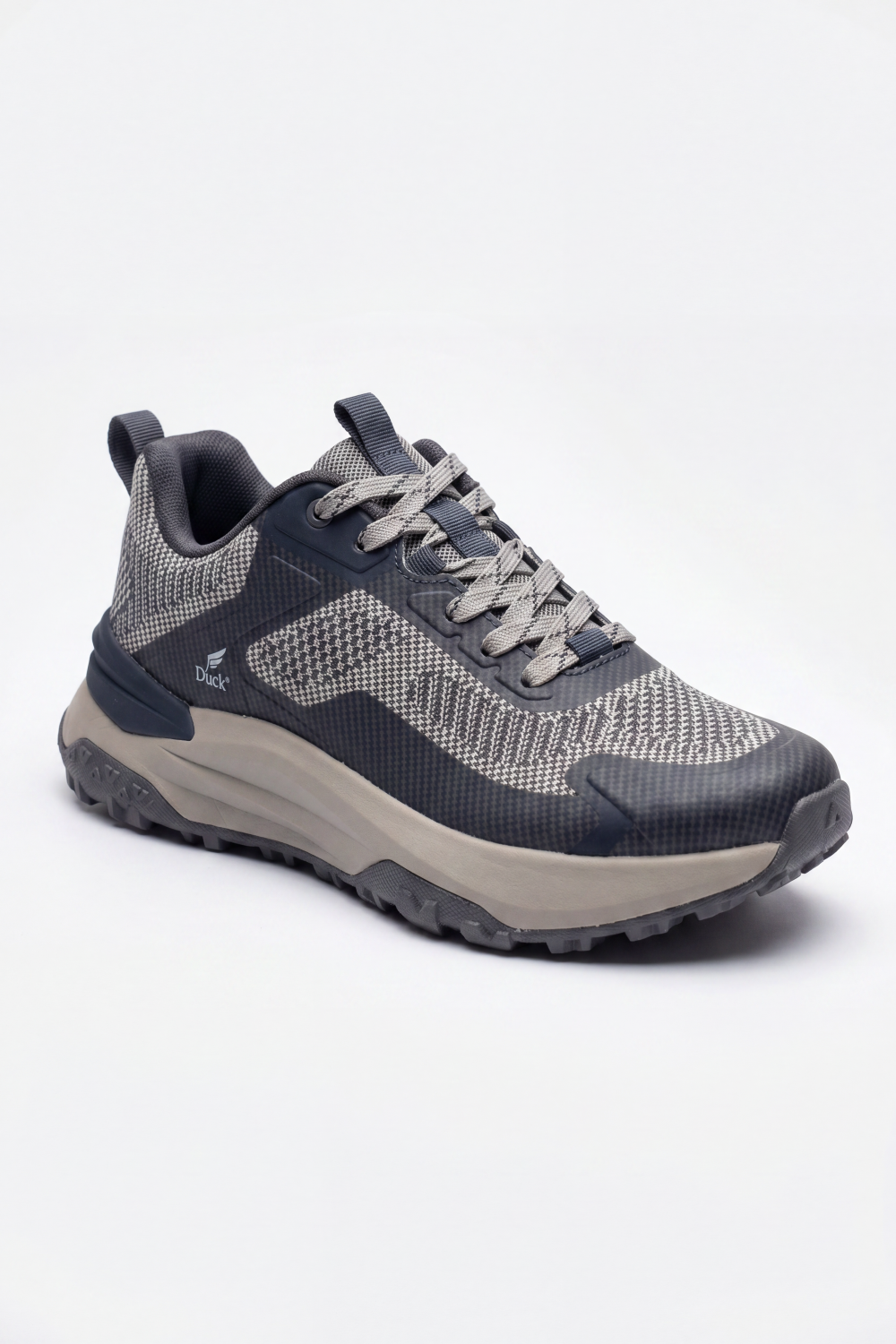 Men's Tomato Store Grid Trek Sneakers Pixel Grid Upper Texture Framed By Sculpted Wave Panels Rugged Lug Sole Duck Shoes