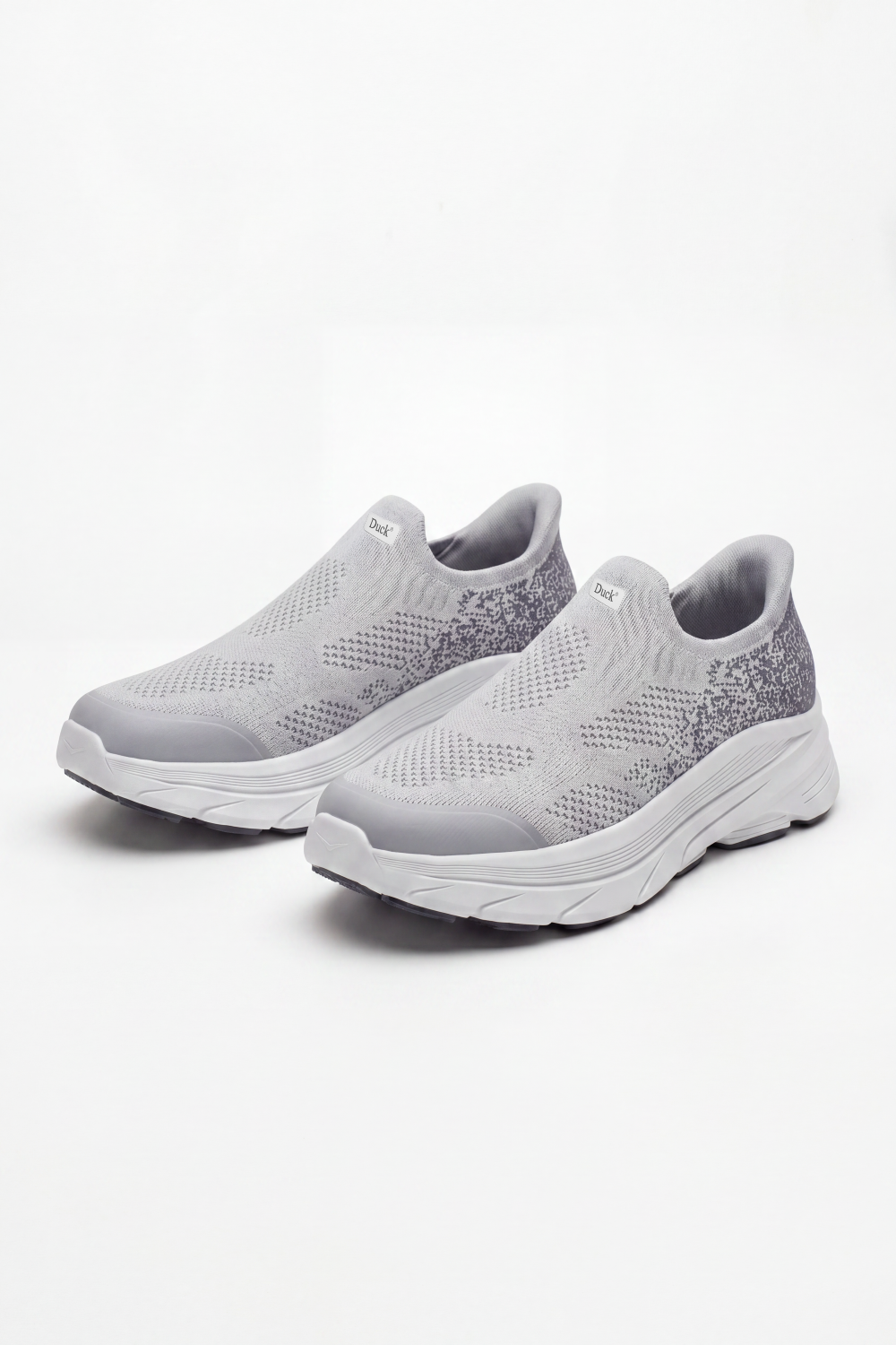 Men's Tomato Store Shadow Slip On Sneakers Sock Like Upper Covered In Perforated Grid Texture Smooth Toe Guard Speckled Heel Effect Pull Tab Detail Duck Shoes
