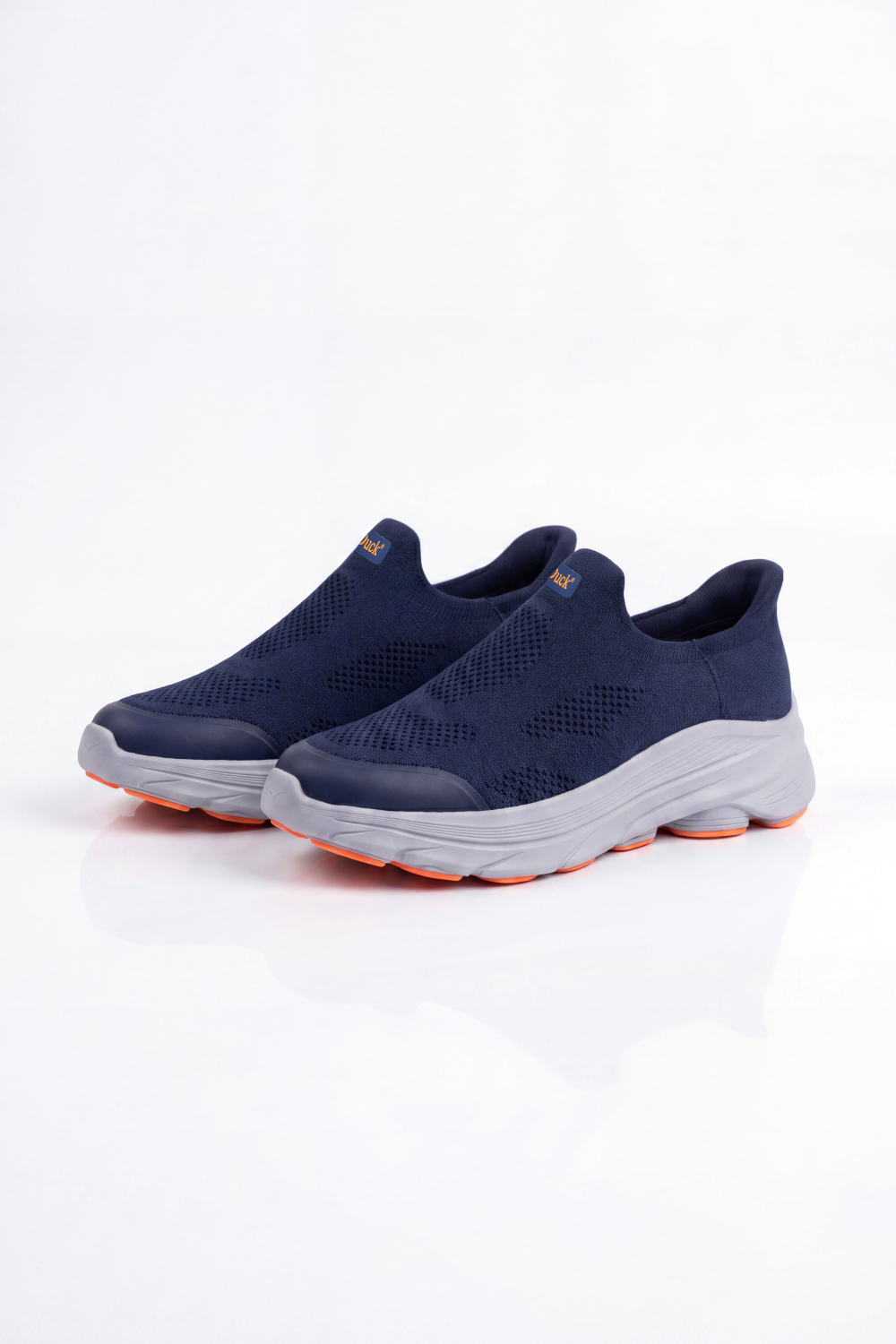 Men's Tomato Store Shadow Slip On Sneakers Sock Like Upper Covered In Perforated Grid Texture Smooth Toe Guard Speckled Heel Effect Pull Tab Detail Duck Shoes