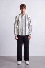 Men's Tomato Store Textured Stripe Shirt Vertical Woven Pattern Long Sleeve Slim Fit