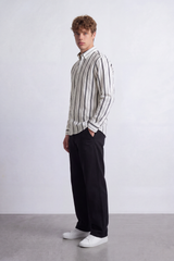 Men's Tomato Store Textured Stripe Shirt Vertical Woven Pattern Long Sleeve Slim Fit