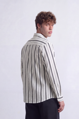 Men's Tomato Store Textured Stripe Shirt Vertical Woven Pattern Long Sleeve Slim Fit