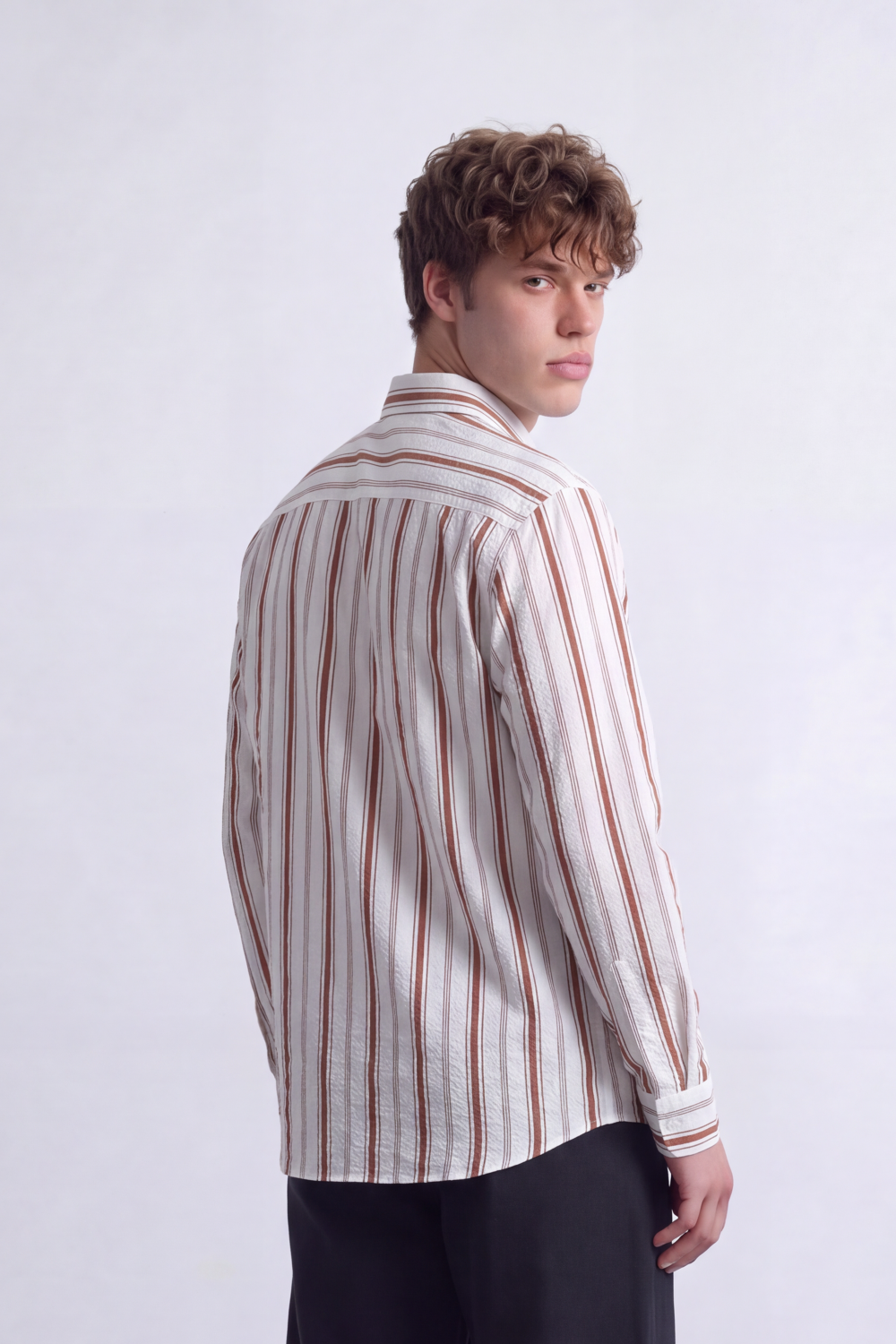 Men's Tomato Store Textured Stripe Shirt Vertical Woven Pattern Long Sleeve Slim Fit