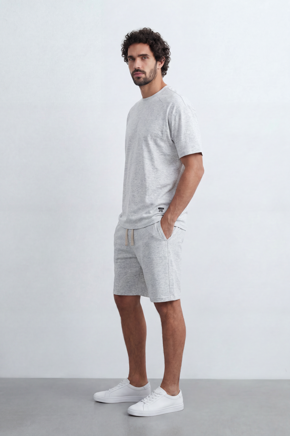 Men’s Tomato Store Nomad Grain Co-Ord Set Hazy Slub Texture Across The Full Look Small Side Label Drawcord Waist Relaxed Outfit