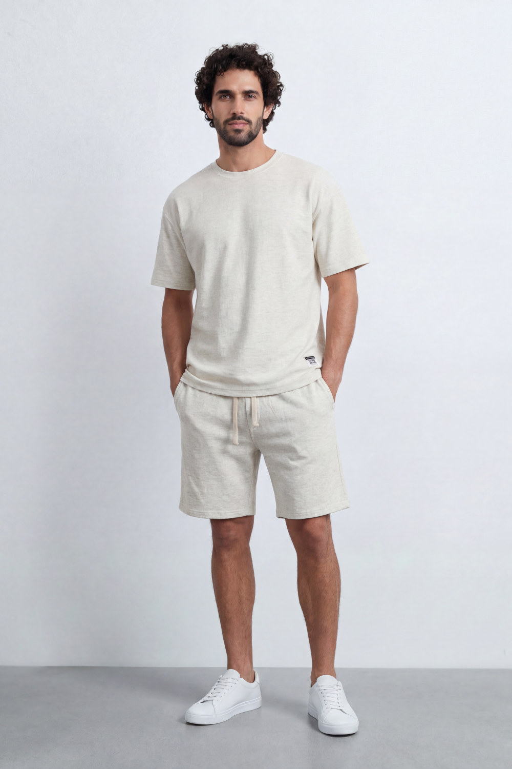 Men’s Tomato Store Nomad Grain Co-Ord Set Hazy Slub Texture Across The Full Look Small Side Label Drawcord Waist Relaxed Outfit