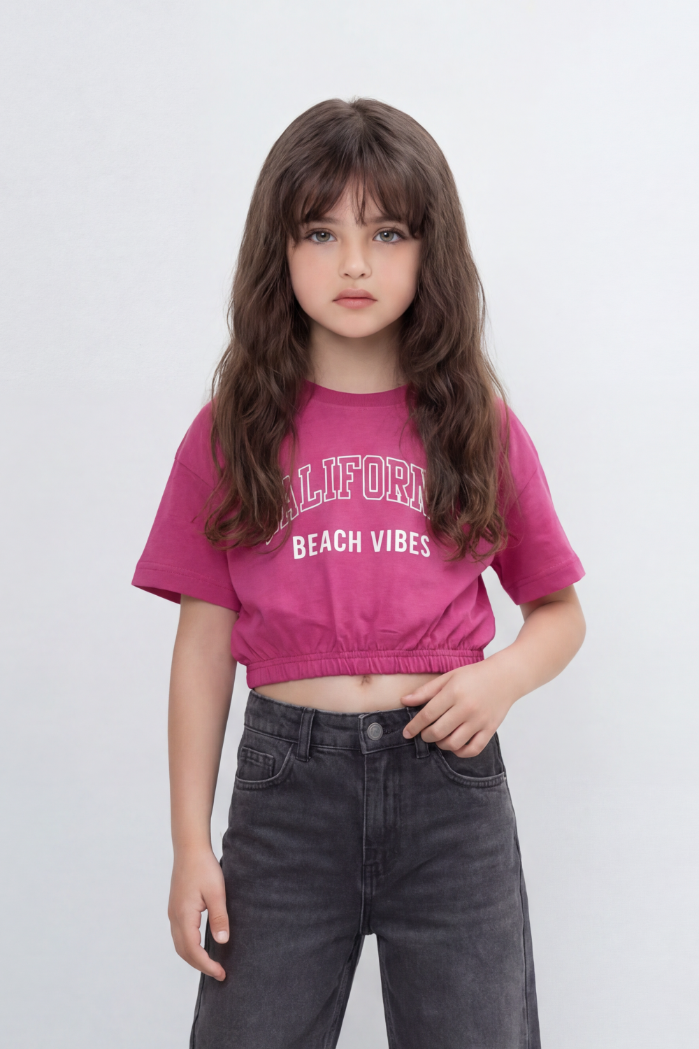 Women’s Tomato Store Cali Beach Cropped T-Shirt Front Collegiate California Typography Beach Vibes Slogan Plain Body Elastic Gathered Hem Slim Fit