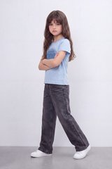 Girl's Tomato Store One Message T-Shirt Faded Tonal Typography Across The Front With Soft Shadow Circle Artwork