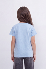 Girl's Tomato Store One Message T-Shirt Faded Tonal Typography Across The Front With Soft Shadow Circle Artwork