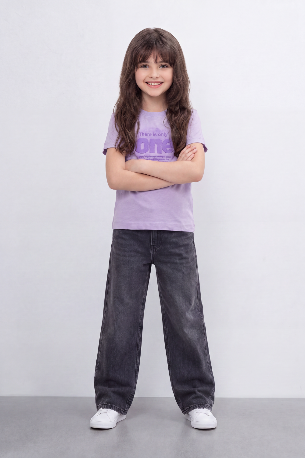 Girl's Tomato Store One Message T-Shirt Faded Tonal Typography Across The Front With Soft Shadow Circle Artwork