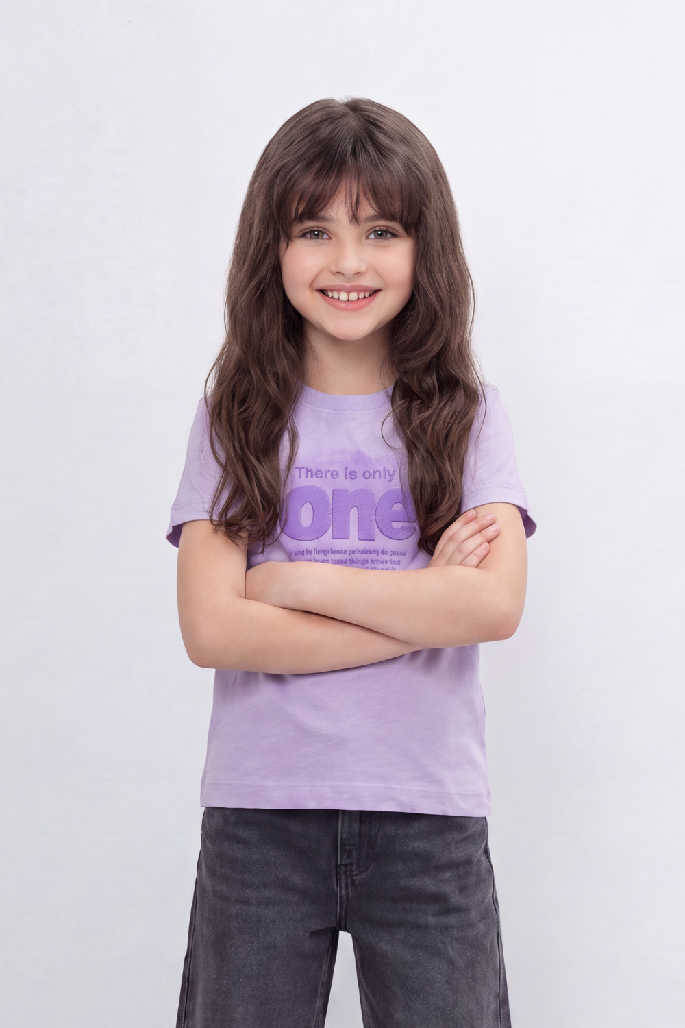 Girl's Tomato Store One Message T-Shirt Faded Tonal Typography Across The Front With Soft Shadow Circle Artwork