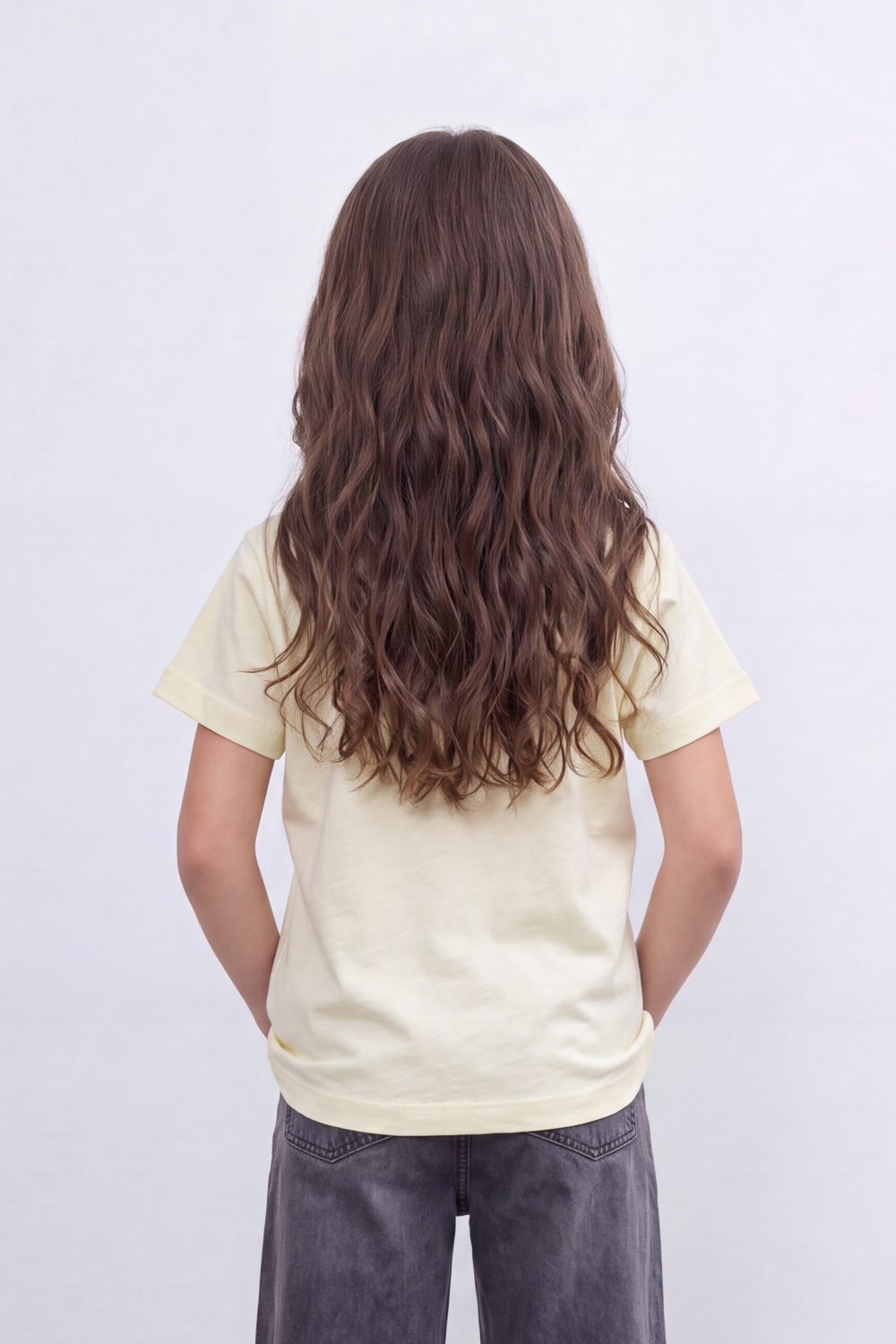 Girl's Tomato Store One Message T-Shirt Faded Tonal Typography Across The Front With Soft Shadow Circle Artwork