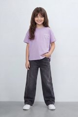 Girls’ Tomato Store Oversize T-Shirt With Smooth Jersey Texture Soft Washed Surface Small Chest Script Print Front Cropped