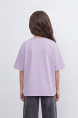 Girls’ Tomato Store Oversize T-Shirt With Smooth Jersey Texture Soft Washed Surface Small Chest Script Print Front Cropped