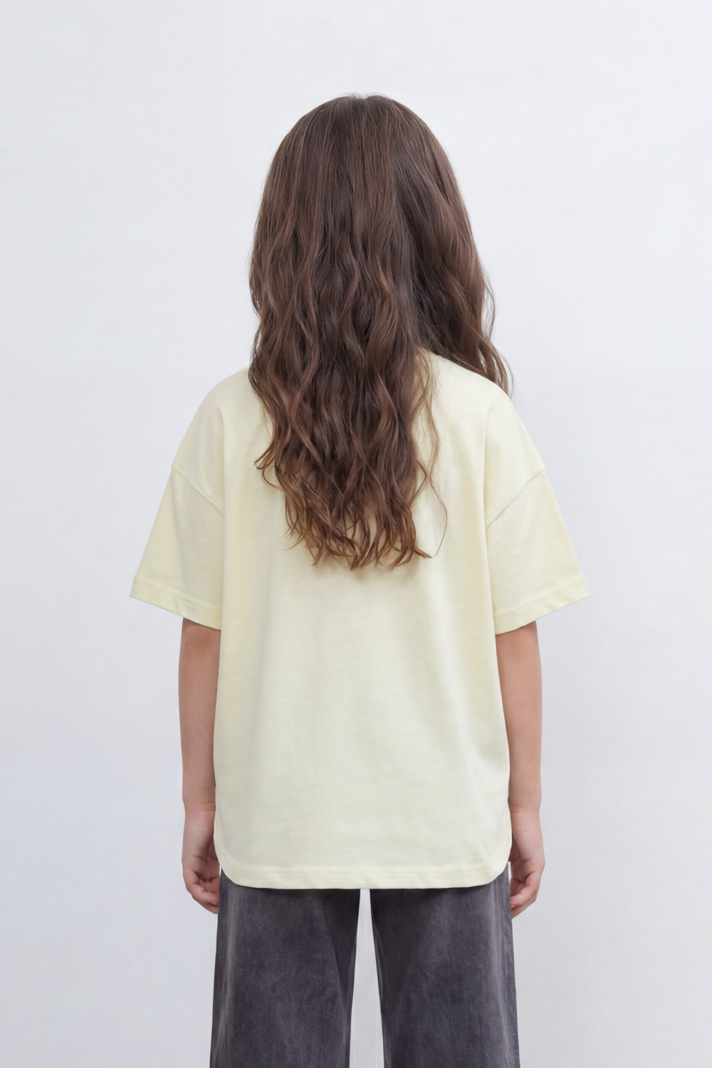 Girls’ Tomato Store Oversize T-Shirt With Smooth Jersey Texture Soft Washed Surface Small Chest Script Print Front Cropped