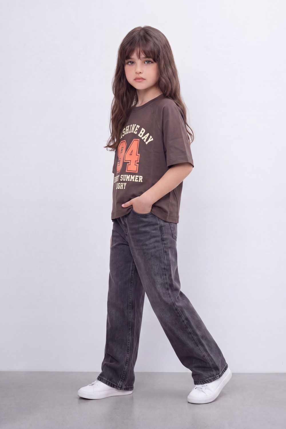 Girl's Tomato Store Sunshine Bay T-Shirt Collegiate Arch Typography Frames A Bold 94 Front Graphic With Bright Summer Slogan