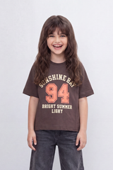 Girl's Tomato Store Sunshine Bay T-Shirt Collegiate Arch Typography Frames A Bold 94 Front Graphic With Bright Summer Slogan