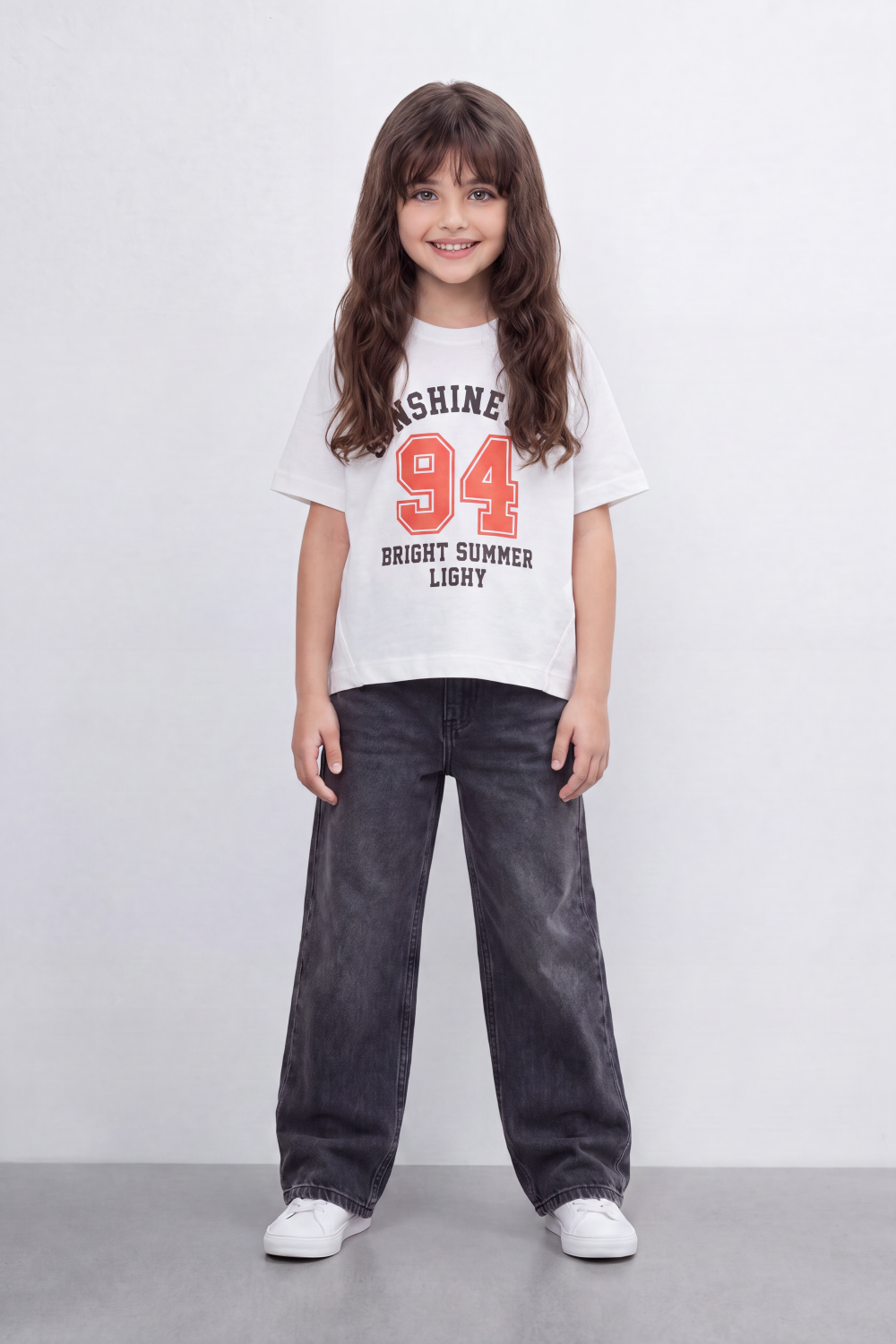 Girl's Tomato Store Sunshine Bay T-Shirt Collegiate Arch Typography Frames A Bold 94 Front Graphic With Bright Summer Slogan