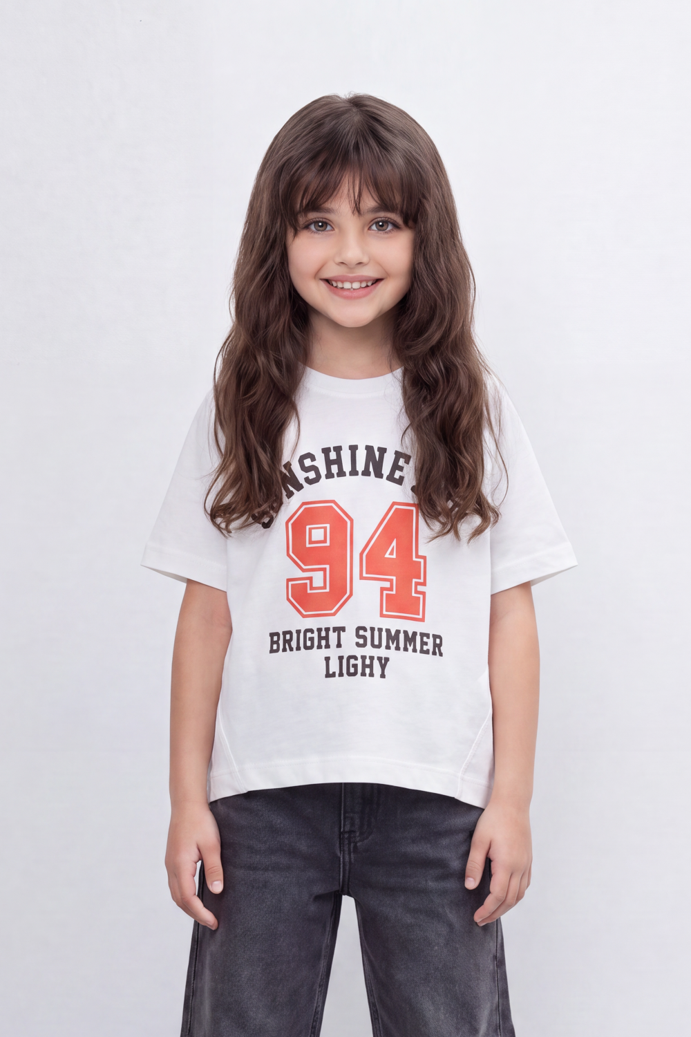 Girl's Tomato Store Sunshine Bay T-Shirt Collegiate Arch Typography Frames A Bold 94 Front Graphic With Bright Summer Slogan