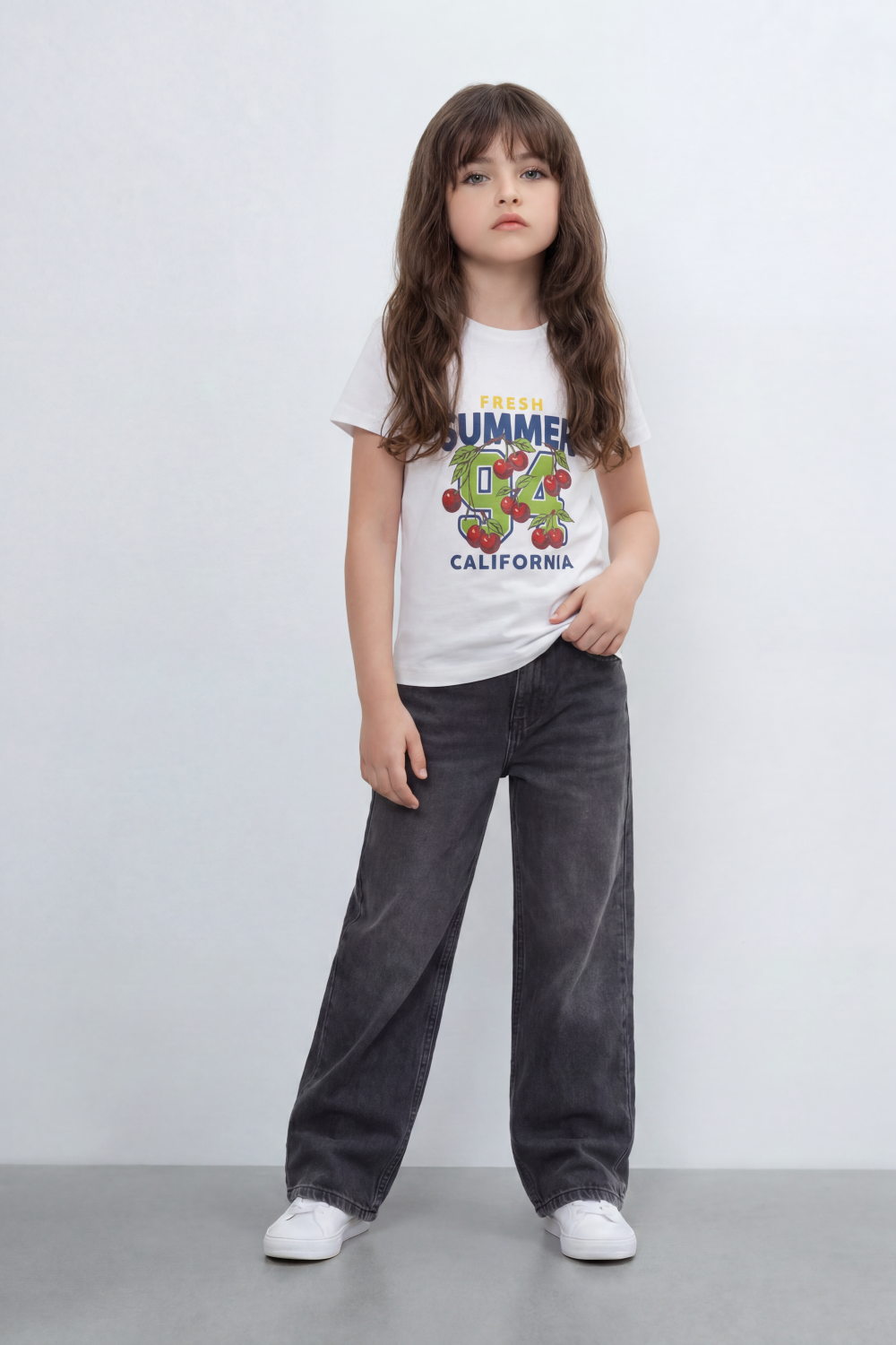 Girl's Tomato Store Fresh Summer Graphic T-Shirt Bold Front 94 California Artwork Cherry Pop Print Slim Fit