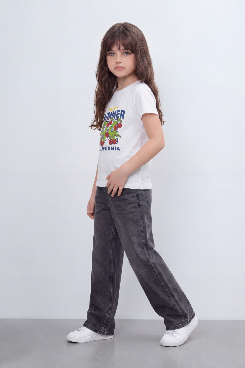Girl's Tomato Store Fresh Summer Graphic T-Shirt Bold Front 94 California Artwork Cherry Pop Print Slim Fit
