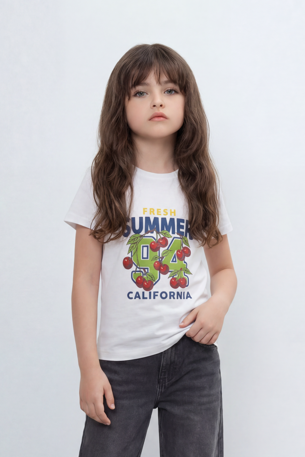 Girl's Tomato Store Fresh Summer Graphic T-Shirt Bold Front 94 California Artwork Cherry Pop Print Slim Fit