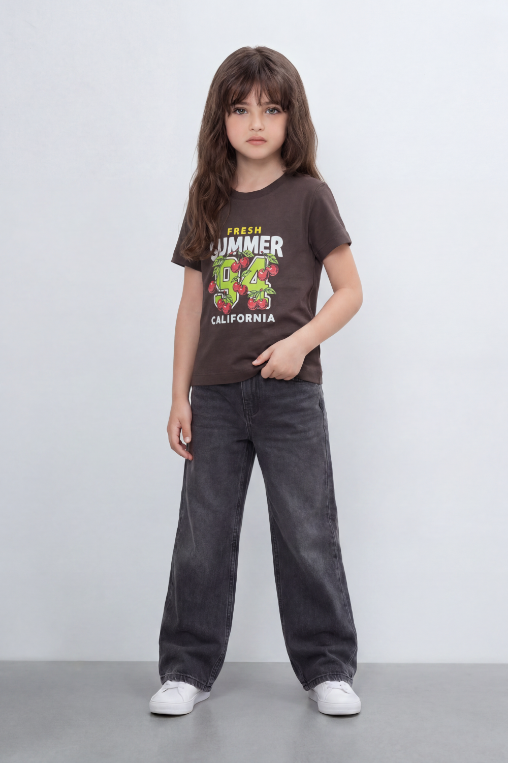 Girl's Tomato Store Fresh Summer Graphic T-Shirt Bold Front 94 California Artwork Cherry Pop Print Slim Fit