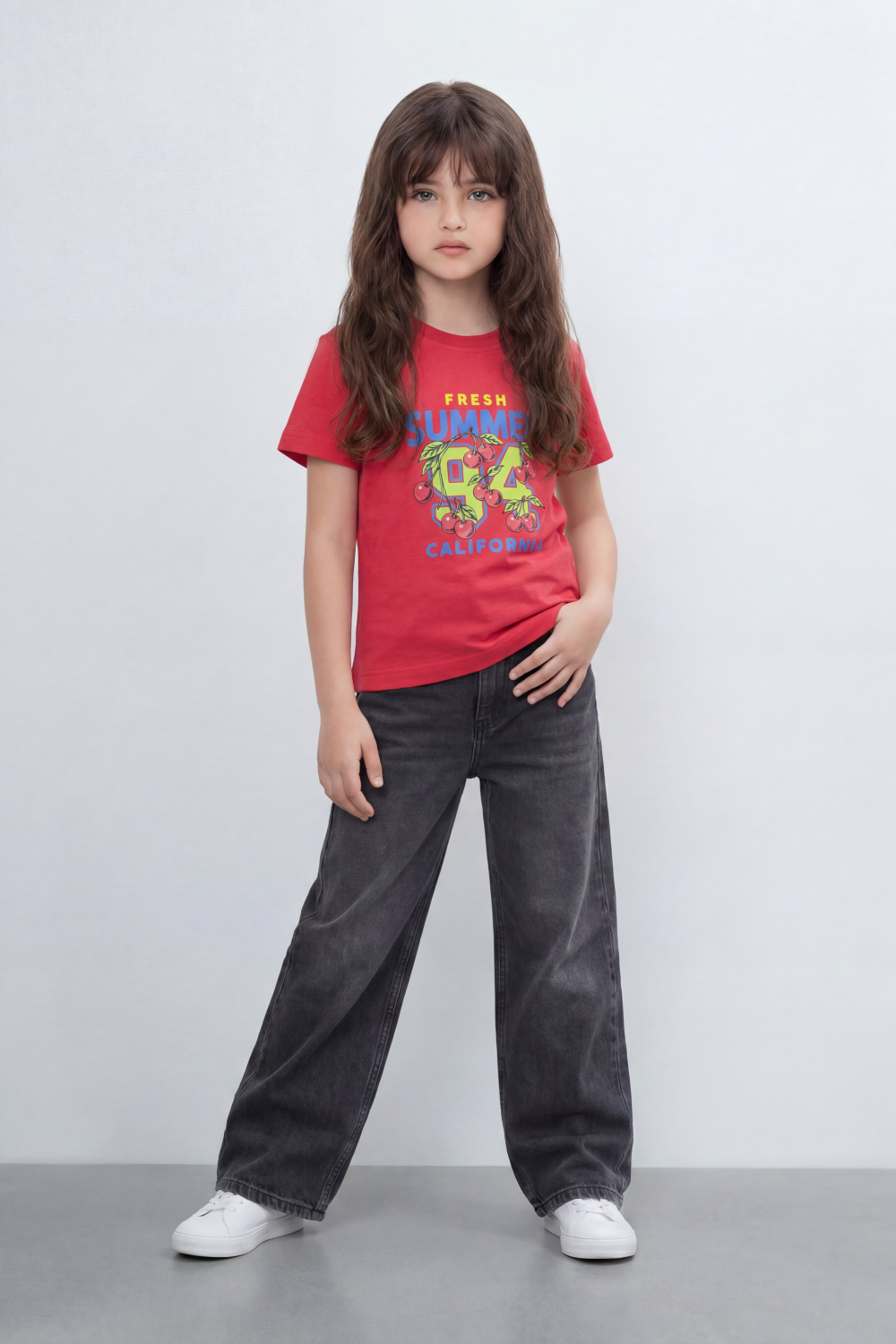 Girl's Tomato Store Fresh Summer Graphic T-Shirt Bold Front 94 California Artwork Cherry Pop Print Slim Fit