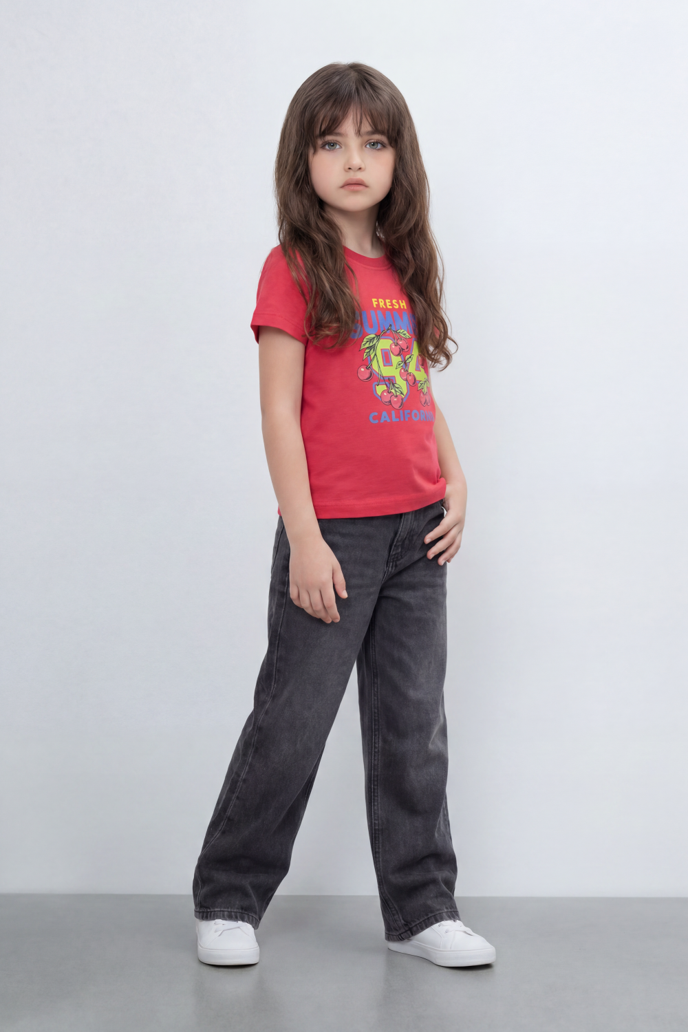 Girl's Tomato Store Fresh Summer Graphic T-Shirt Bold Front 94 California Artwork Cherry Pop Print Slim Fit