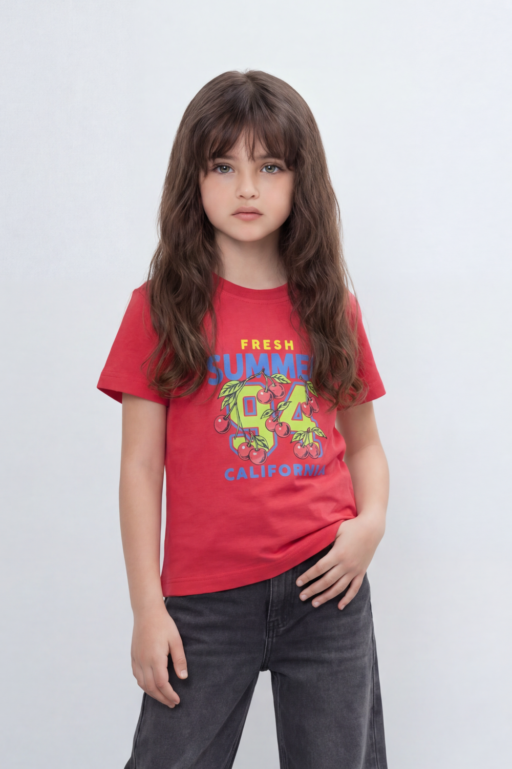 Girl's Tomato Store Fresh Summer Graphic T-Shirt Bold Front 94 California Artwork Cherry Pop Print Slim Fit