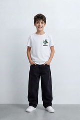 Boy's Back Graphic T-Shirt With Cheerful Artwork Print Crew Neck Slim Fit