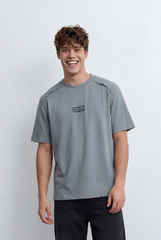 Men’s Tomato Store Graphic T-Shirt Numeric Chest Print Utility Inspired Shoulder Seam Details