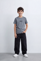 Boy's Graphic T-Shirt Featuring Clean Numeric Inspired Front Print Detailed Shoulder Stitching