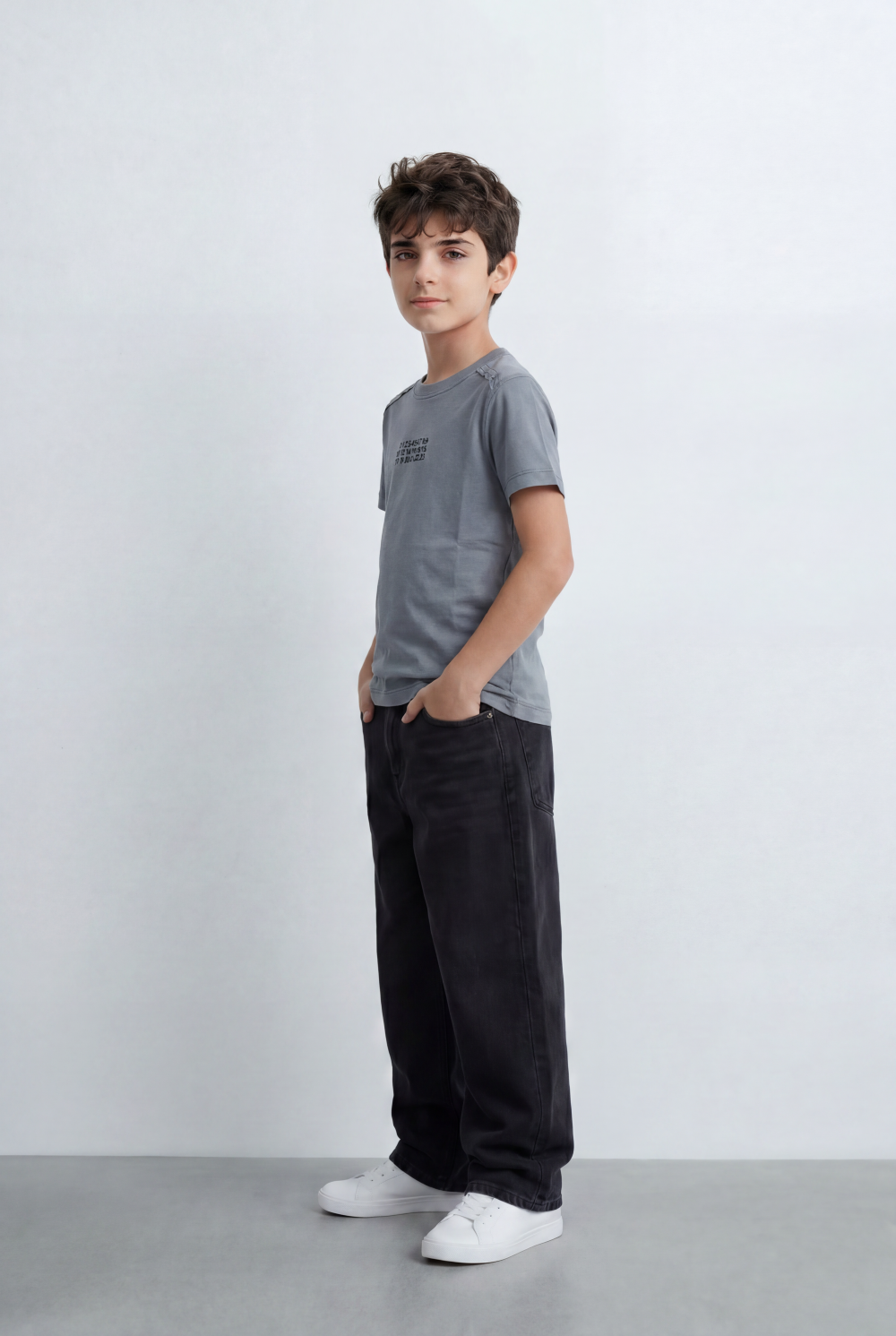 Boy's Graphic T-Shirt Featuring Clean Numeric Inspired Front Print Detailed Shoulder Stitching