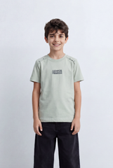 Boy's Graphic T-Shirt Featuring Clean Numeric Inspired Front Print Detailed Shoulder Stitching