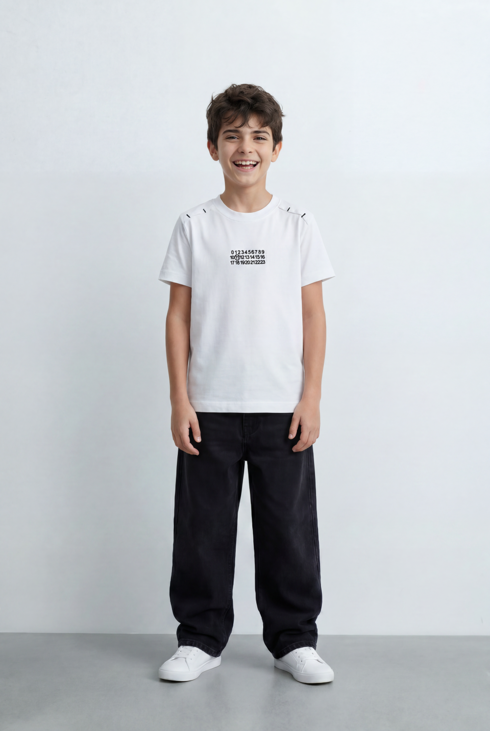 Boy's Graphic T-Shirt Featuring Clean Numeric Inspired Front Print Detailed Shoulder Stitching