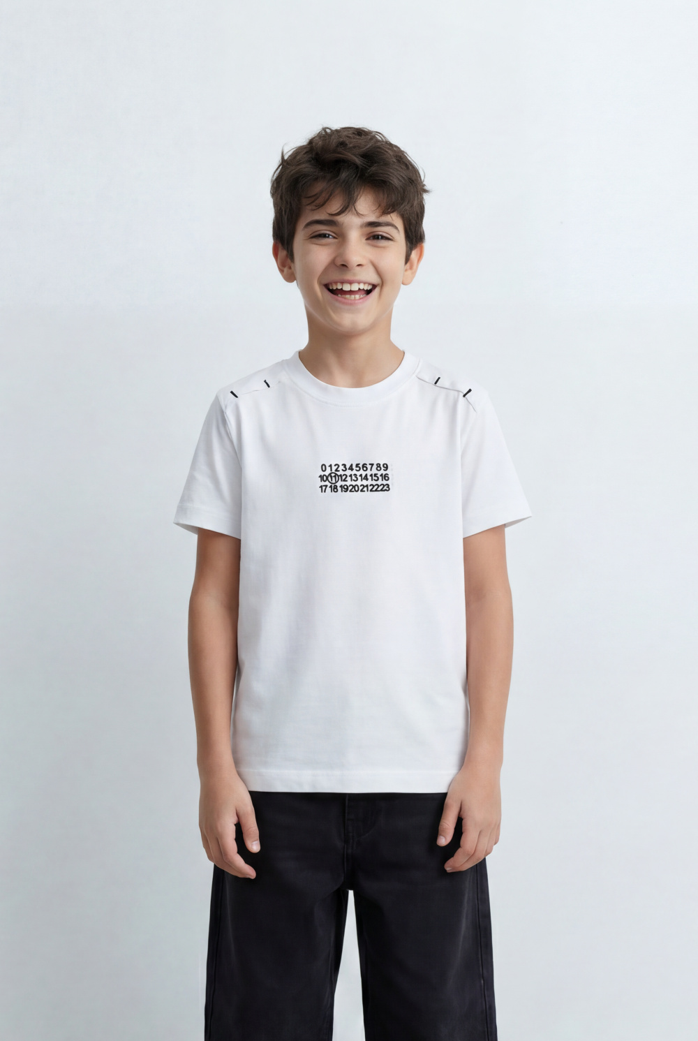 Boy's Graphic T-Shirt Featuring Clean Numeric Inspired Front Print Detailed Shoulder Stitching