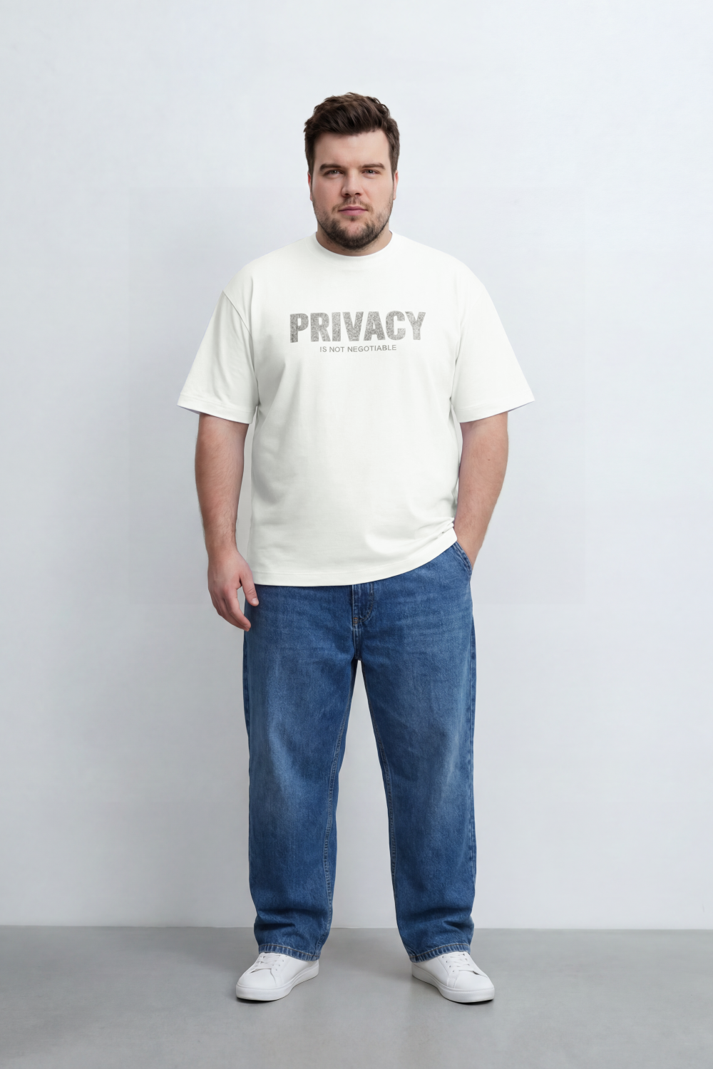 Men’s Tomato Store Private Code T-Shirt Front Privacy Statement Print Cracked Letter Effect Clean Plain Surface Big Size