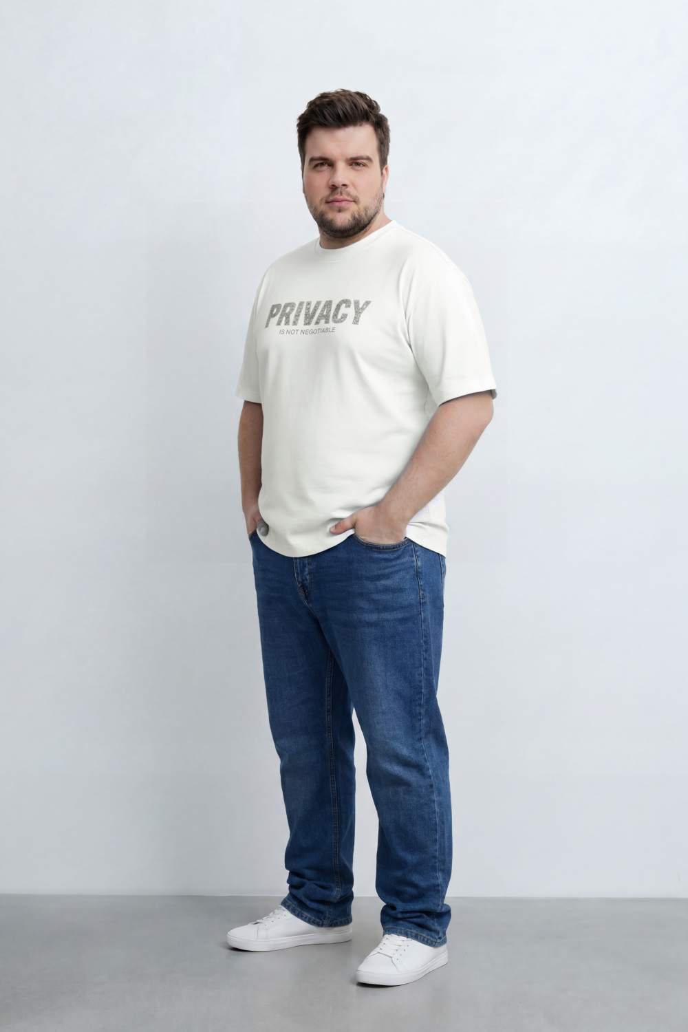 Men’s Tomato Store Private Code T-Shirt Front Privacy Statement Print Cracked Letter Effect Clean Plain Surface Big Size