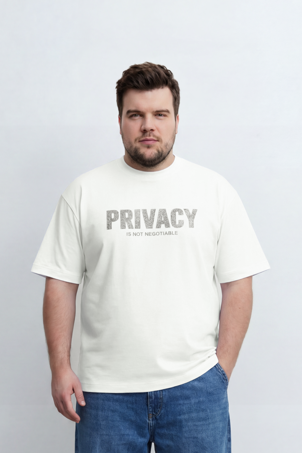 Men’s Tomato Store Private Code T-Shirt Front Privacy Statement Print Cracked Letter Effect Clean Plain Surface Big Size