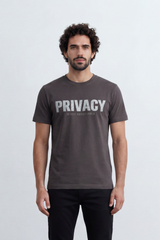 Men’s Tomato Store Privacy Statement Graphic T-Shirt Front Bold Typography Print Distressed Lettering Slim Fit