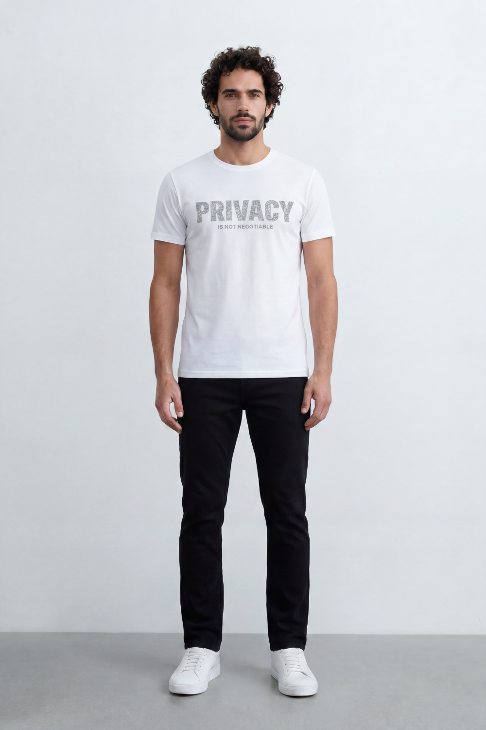 Men’s Tomato Store Privacy Statement Graphic T-Shirt Front Bold Typography Print Distressed Lettering Slim Fit