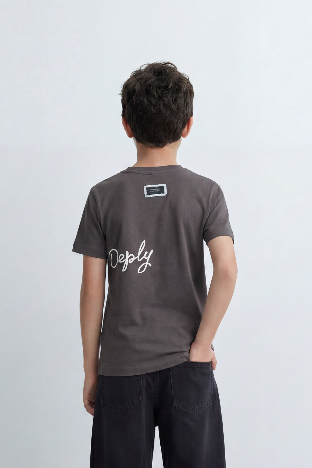 Boy's Tomato Store Breathe Deeply T-Shirt Knit Fabric Featuring Front Script Typography Print Lower Back Script Slim Fit
