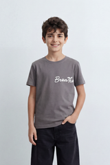 Boy's Tomato Store Breathe Deeply T-Shirt Knit Fabric Featuring Front Script Typography Print Lower Back Script Slim Fit
