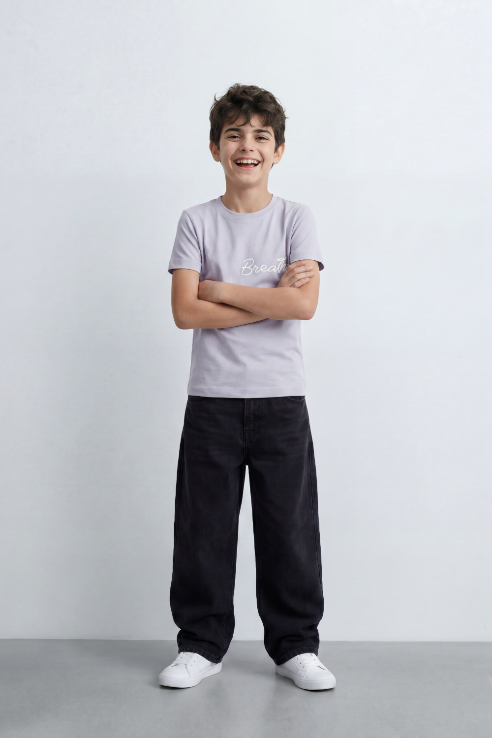 Boy's Tomato Store Breathe Deeply T-Shirt Knit Fabric Featuring Front Script Typography Print Lower Back Script Slim Fit