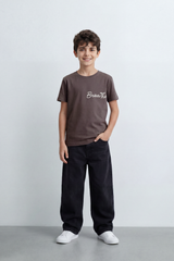 Boy's Tomato Store Breathe Deeply T-Shirt Knit Fabric Featuring Front Script Typography Print Lower Back Script Slim Fit